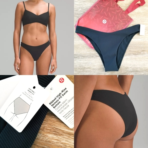 lululemon athletica Other - Lululemon Ribbed High Rise Skimpy fit Swim Bikini Bottom Black Size 8 NWT
